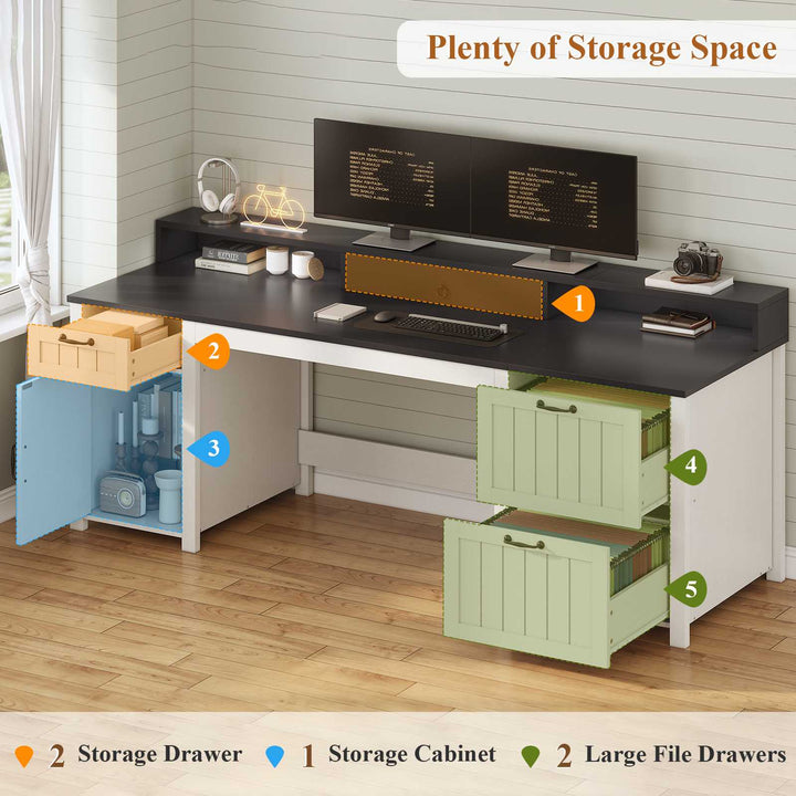 SEDETA® 63 Inch Farmhouse Executive Desk Ergonomic Computer Desk with Drawers Storage Cabinet Monitor Stand