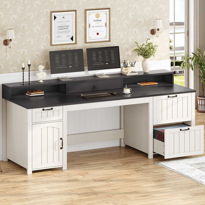 SEDETA® 63 Inch Farmhouse Executive Desk Ergonomic Computer Desk with Drawers Storage Cabinet Monitor Stand