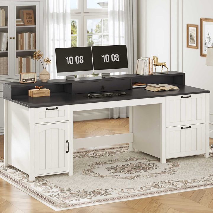 SEDETA® 63 Inch Farmhouse Executive Desk Ergonomic Computer Desk with Drawers Storage Cabinet Monitor Stand