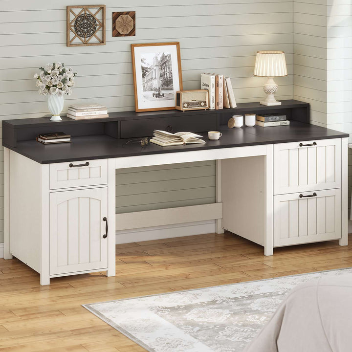 SEDETA® 63 Inch Farmhouse Executive Desk Ergonomic Computer Desk with Drawers Storage Cabinet Monitor Stand