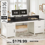 SEDETA® 63 Inch Farmhouse Executive Desk Ergonomic Computer Desk with Drawers Storage Cabinet Monitor Stand