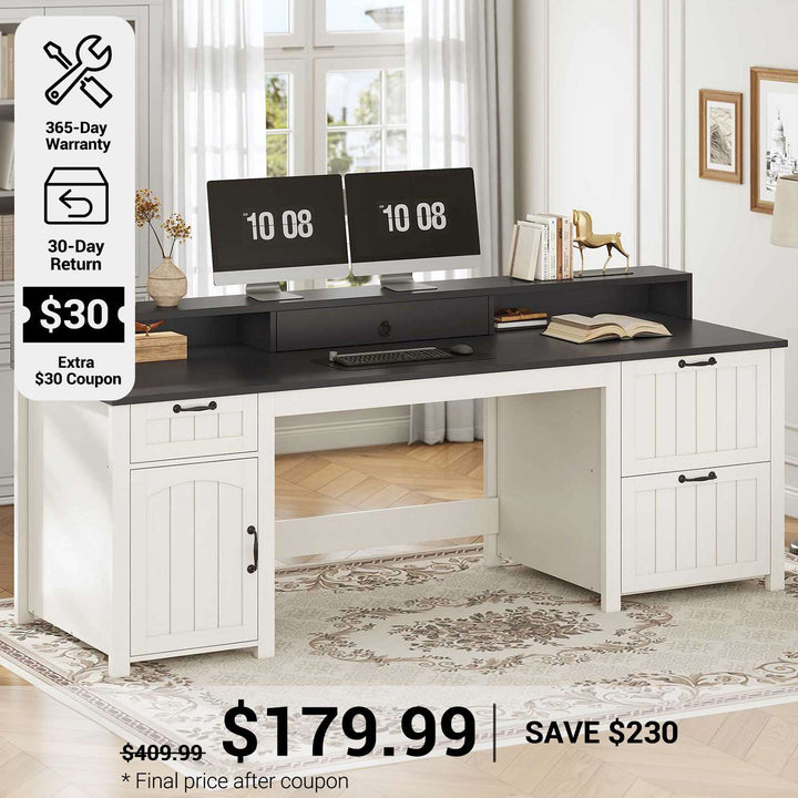 SEDETA® 63 Inch Farmhouse Executive Desk Ergonomic Computer Desk with Drawers Storage Cabinet Monitor Stand