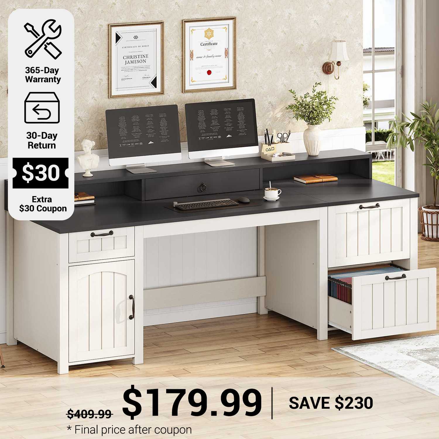 SEDETA® 63 Inch Farmhouse Executive Desk Ergonomic Computer Desk with