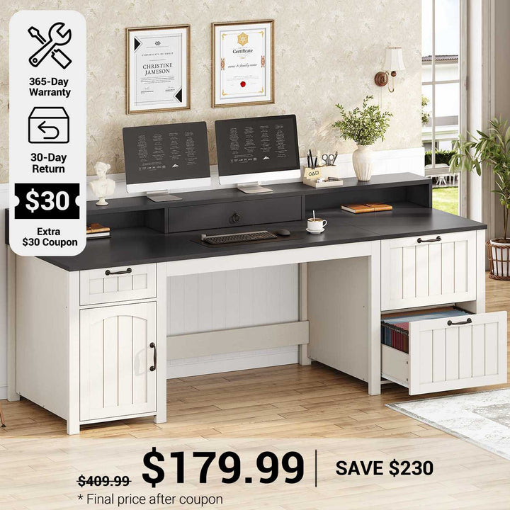 SEDETA® 63 Inch Farmhouse Executive Desk Ergonomic Computer Desk with Drawers Storage Cabinet Monitor Stand