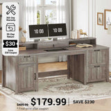 SEDETA® 63 Inch Farmhouse Executive Desk Ergonomic Computer Desk with Drawers Storage Cabinet Monitor Stand