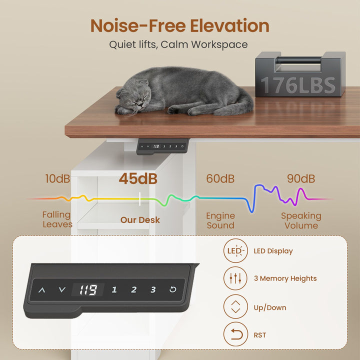 SEDETA 63 Inch L Shaped Electric Standing Desk Height Adjustable Computer Desk Farmhouse with Drawers Shelves and Power Outlet