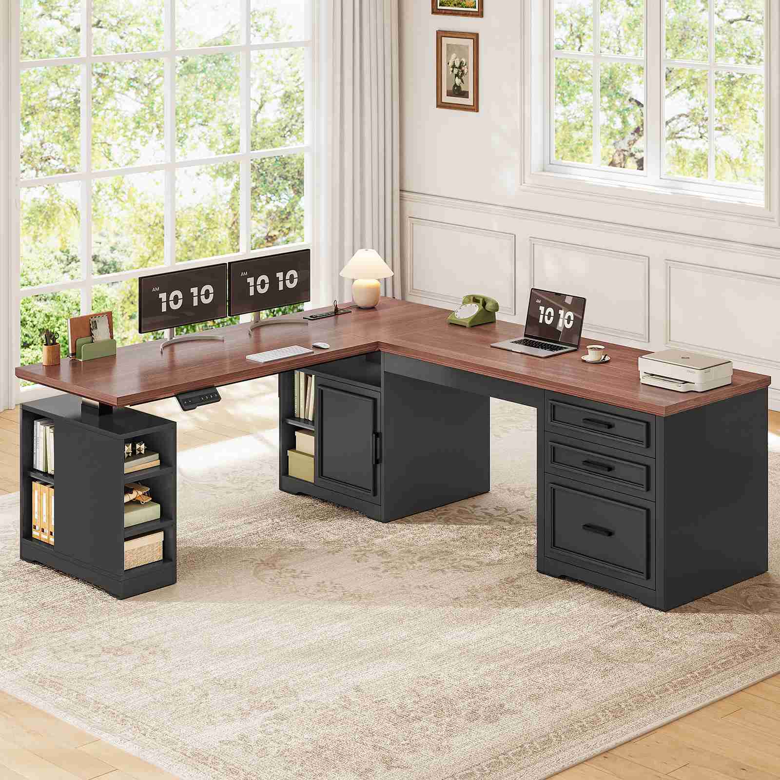 SEDETA | 63 Inch Farmhouse Electric Standing Desk Height Adjustable L