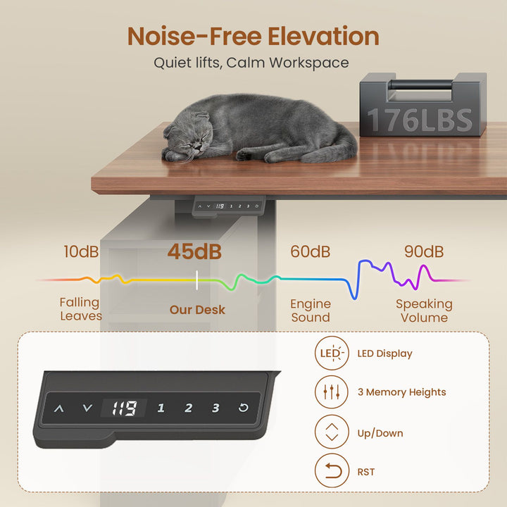 SEDETA 63 Inch L Shaped Electric Standing Desk Height Adjustable Computer Desk Farmhouse with Drawers Shelves and Power Outlet