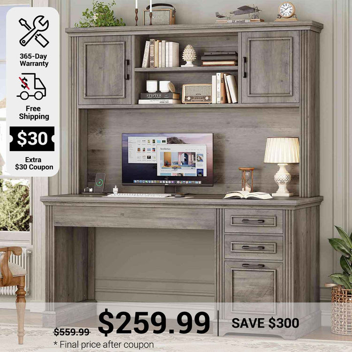SEDETA 47.2 Inch Executive Desk Farmhouse with Storage Drawers for Home Office