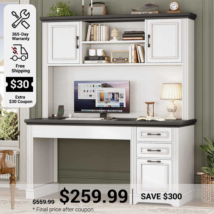 SEDETA 47.2 Inch Executive Desk Farmhouse with Storage Drawers for Home Office