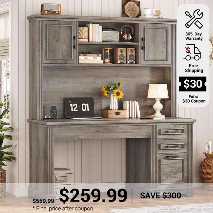SEDETA 47.2 Inch Executive Desk Farmhouse with Storage Drawers for Home Office
