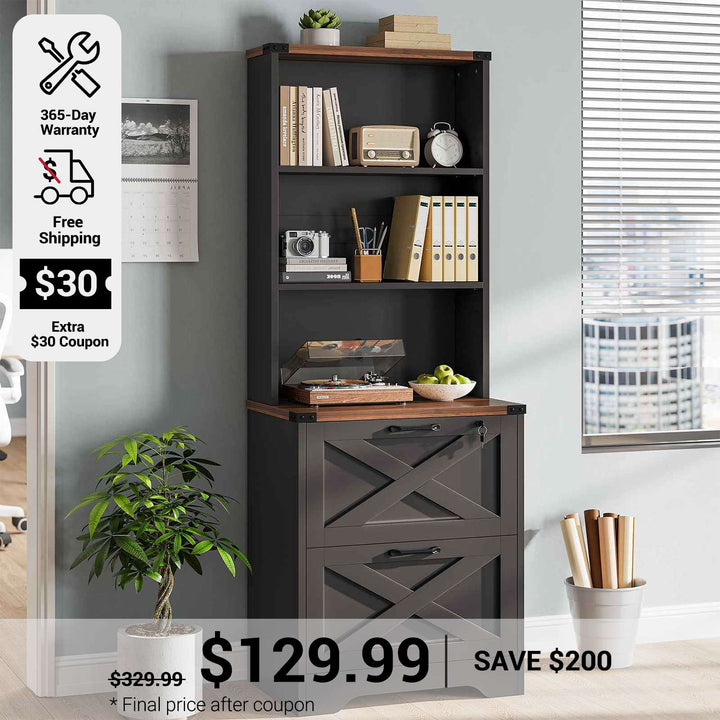 SEDETA 2 Drawer File Cabinet with Lock Wood Filing Cabinet with Adjustable Storage Shelf