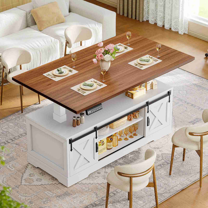 SEDETA 47.2 Inch Farmhouse Lift Top Coffee Table Electric Standing Coffee Desk Height Adjustable with Storage Power Outlet Sliding Barn Door