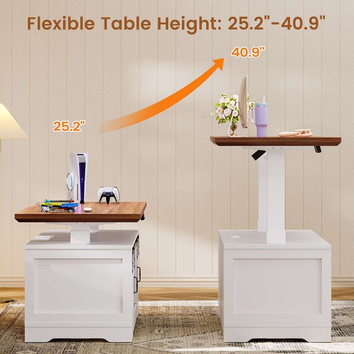 SEDETA 47.2 Inch Farmhouse Lift Top Coffee Table Electric Standing Coffee Desk Height Adjustable with Storage Power Outlet Sliding Barn Door