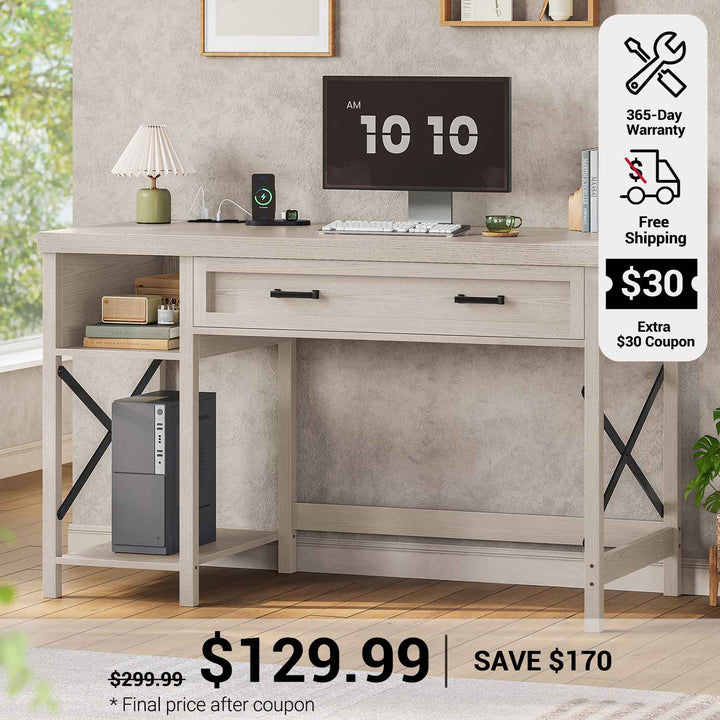 SEDETA 40 Inch Small Computer Desk Writing Desk with Drawer and Storage Shelves