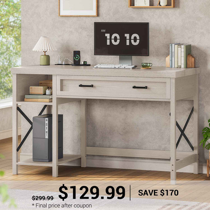 SEDETA 40 Inch Small Computer Desk Writing Desk with Drawer and Storage Shelves