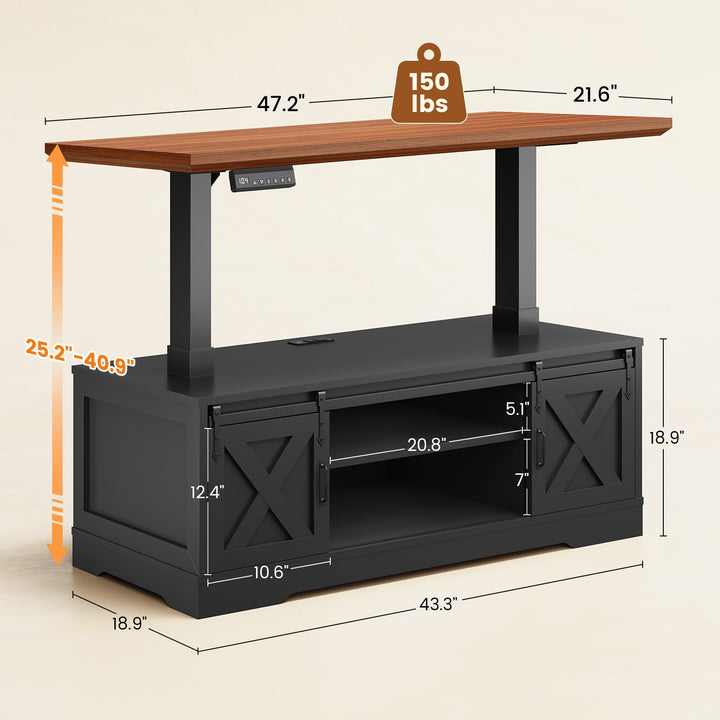 SEDETA 47.2 Inch Farmhouse Lift Top Coffee Table Electric Standing Coffee Desk Height Adjustable with Storage Power Outlet Sliding Barn Door