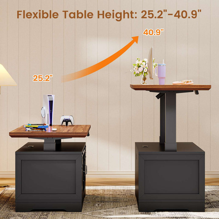 SEDETA 47.2 Inch Farmhouse Lift Top Coffee Table Electric Standing Coffee Desk Height Adjustable with Storage Power Outlet Sliding Barn Door