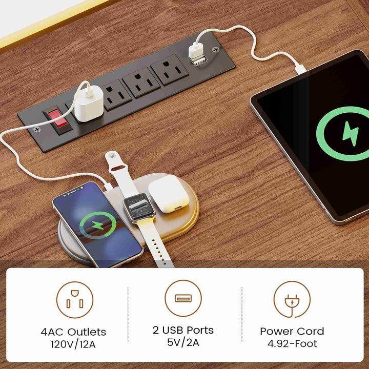 SEDETA® 67 Inch Corner Computer Desk L Shaped Gaming Desk with LED Light 3 Wood Drawer Large Bookshelf Display Cabinet Pegboard