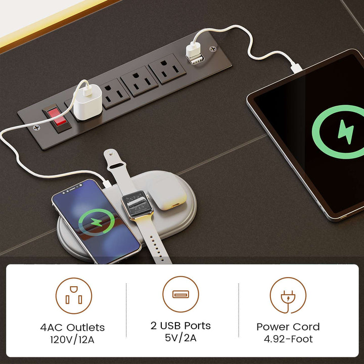 SEDETA® 67 Inch Corner Computer Desk L Shaped Gaming Desk with LED Light 3 Wood Drawer Large Bookshelf Display Cabinet Pegboard