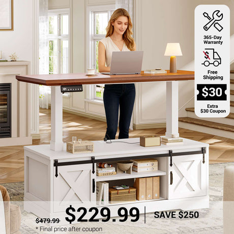 SEDETA 47.2 Inch Farmhouse Lift Top Coffee Table Electric Standing Coffee Desk Height Adjustable with Storage Power Outlet Sliding Barn Door