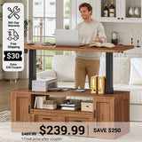 SEDETA 47.2 Inch Electric Standing Coffee Table with Storage Farmhouse Lift Top Coffee Table with Drawers and Open Shelves Height Adjustable Power Outlet