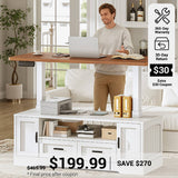 SEDETA® 47.2 Inch Electric Standing Coffee Table Height Adjustable Farmhouse Lift Top Coffee Desk with Storage Drawers Open Shelves Power Outlet