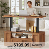 SEDETA | 47.2 Inch Farmhouse Lift Top Coffee Table Electric Standing Coffee Desk Height Adjustable with Power Outlet Storage Drawers Shelves