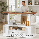 SEDETA | 47.2 Inch Farmhouse Lift Top Coffee Table Electric Standing Coffee Desk Height Adjustable with Power Outlet Storage Drawers Shelves