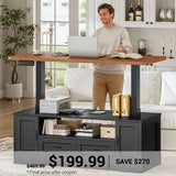 SEDETA | 47.2 Inch Farmhouse Lift Top Coffee Table Electric Standing Coffee Desk Height Adjustable with Power Outlet Storage Drawers Shelves
