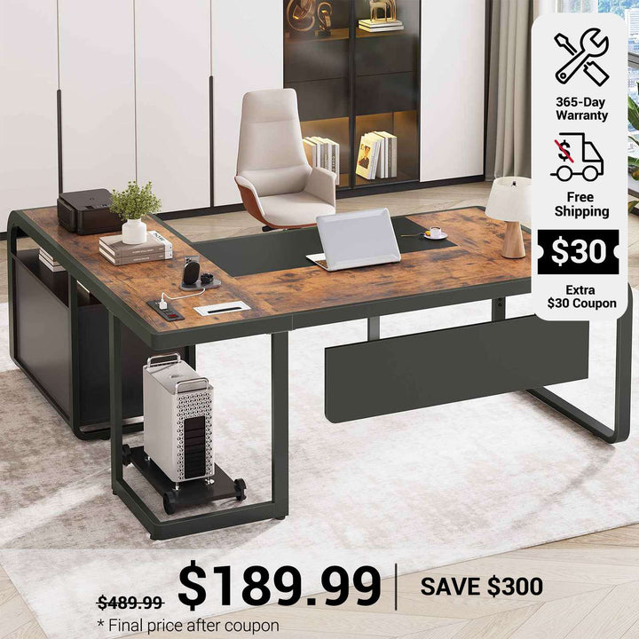 SEDETA 63 Inch L Shaped Executive Desk Computer Desk Spacious Tabletop with Storage Drawers