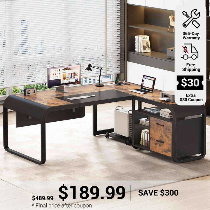SEDETA 63 Inch L Shaped Executive Desk Computer Desk Spacious Tabletop with Storage Drawers