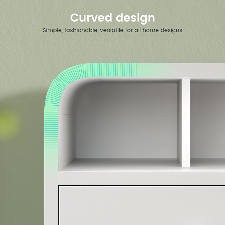 SEDETA 47 Inch 6 Drawer File Cabinet with Power Strip Wood Mobile Lateral Filing Cabinet with Printer Stand Storage Shelf Led Lights