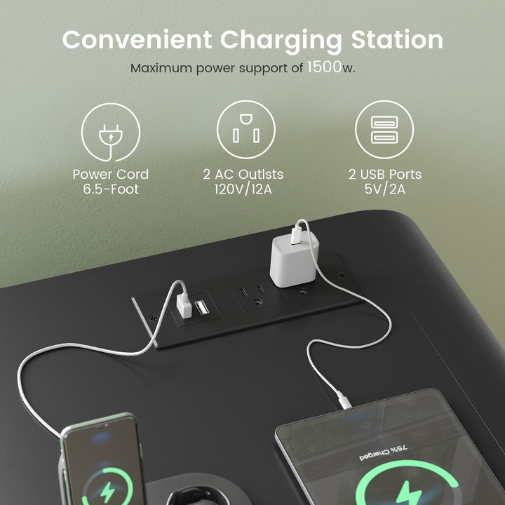 SEDETA 47 Inch 6 Drawer File Cabinet with Power Strip Wood Mobile Lateral Filing Cabinet with Printer Stand Storage Shelf Led Lights