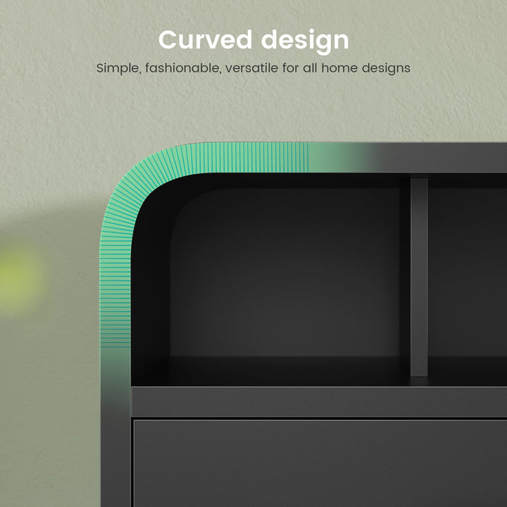 SEDETA 47 Inch 6 Drawer File Cabinet with Power Strip Wood Mobile Lateral Filing Cabinet with Printer Stand Storage Shelf Led Lights