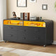 SEDETA 47 Inch 6 Drawer File Cabinet with Power Strip Wood Mobile Lateral Filing Cabinet with Printer Stand Storage Shelf Led Lights