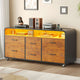 SEDETA 47 Inch 6 Drawer File Cabinet with Power Strip Wood Mobile Lateral Filing Cabinet with Printer Stand Storage Shelf Led Lights