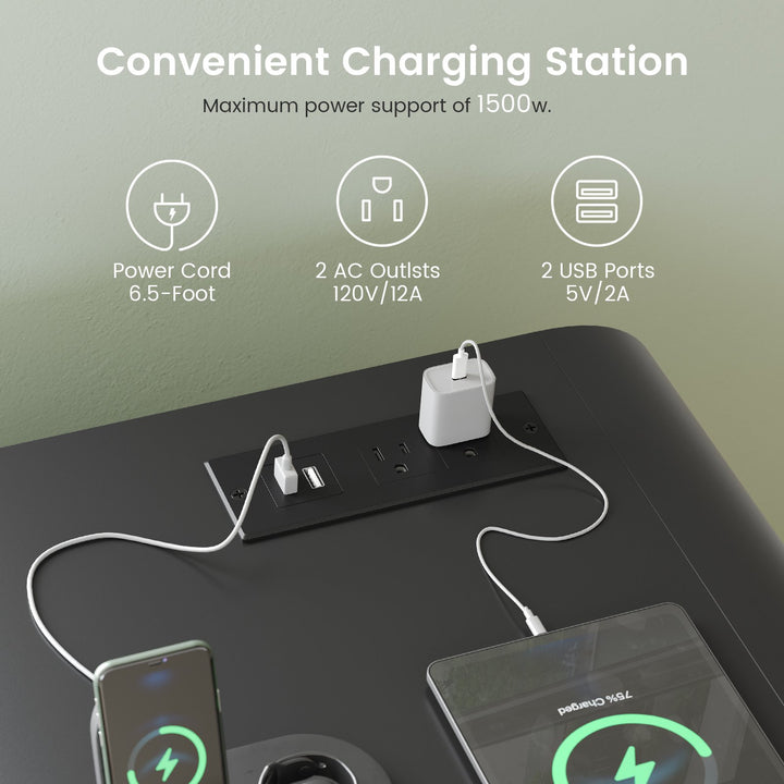 SEDETA 47 Inch 6 Drawer File Cabinet with Power Strip Wood Mobile Lateral Filing Cabinet with Printer Stand Storage Shelf Led Lights
