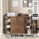 SEDETA® 44 Inch 2 Drawer File Cabinets with Power Strip Lock 6 Storage Shelves for Home Office