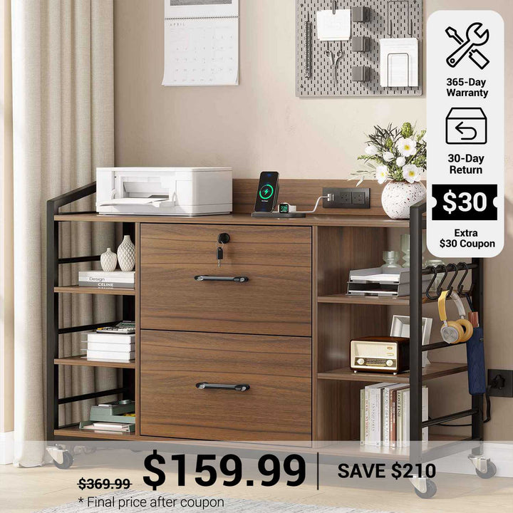 SEDETA® 44 Inch 2 Drawer File Cabinets with Power Strip Lock 6 Storage Shelves for Home Office