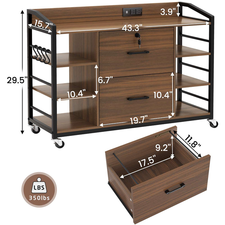SEDETA 44 Inch 2 Drawer File Cabinet Filing Cabinet with Power Strip Lock 6 Storage Shelves