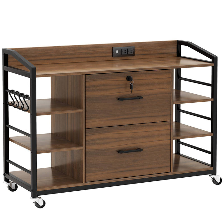 SEDETA 44 Inch 2 Drawer File Cabinet Filing Cabinet with Power Strip Lock 6 Storage Shelves