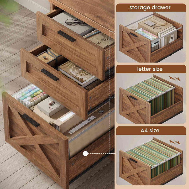 SEDETA® 67 Inch Farmhouse L Shaped Computer Desk with 3 Drawers Home Office Executive Desk with Storage Shelves and Power Outlets