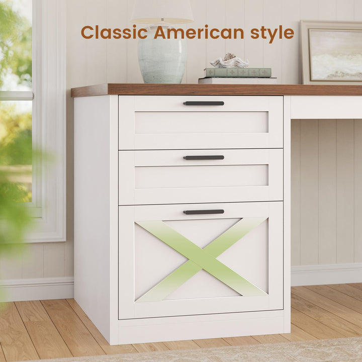 SEDETA® 67 Inch Farmhouse L Shaped Computer Desk with 3 Drawers Home Office Executive Desk with Storage Shelves and Power Outlets