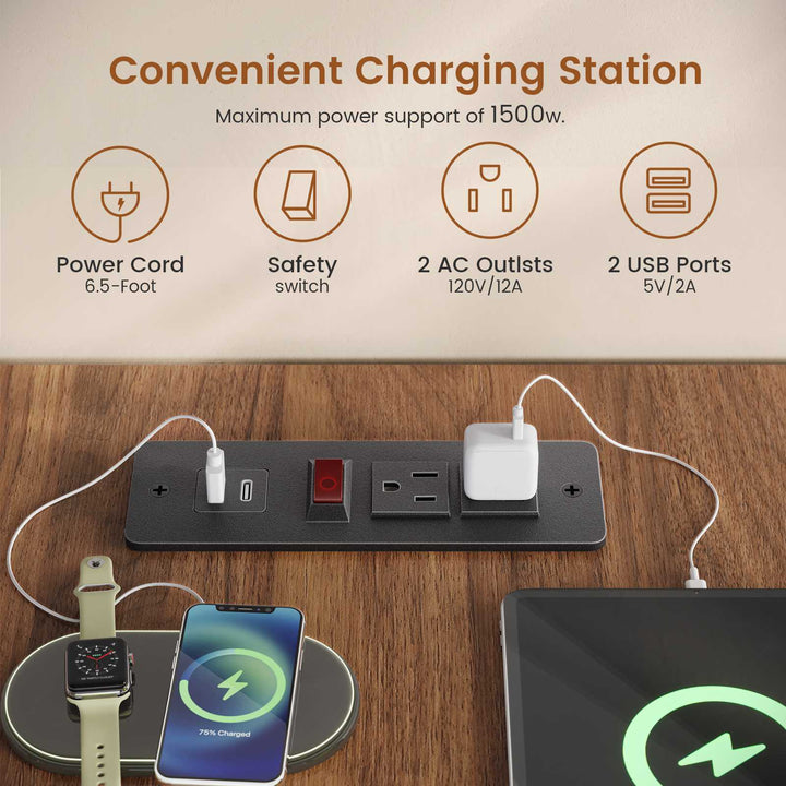 SEDETA® 67 Inch Farmhouse L Shaped Computer Desk with 3 Drawers Home Office Executive Desk with Storage Shelves and Power Outlets