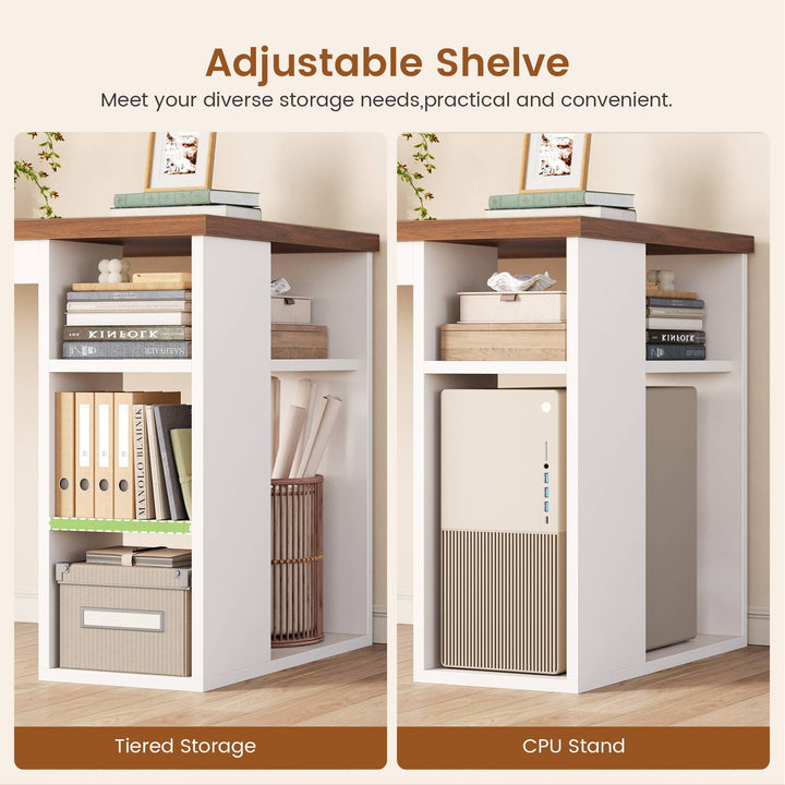 SEDETA® 55.1 Inch Executive Desk Farmhouse Computer Desk with Power Outlet 3 Drawers Storage Shelves for Home Office