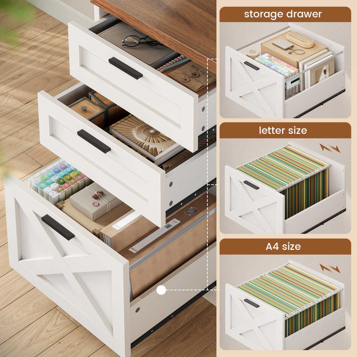 SEDETA® 55.1 Inch Executive Desk Farmhouse Computer Desk with Power Outlet 3 Drawers Storage Shelves for Home Office