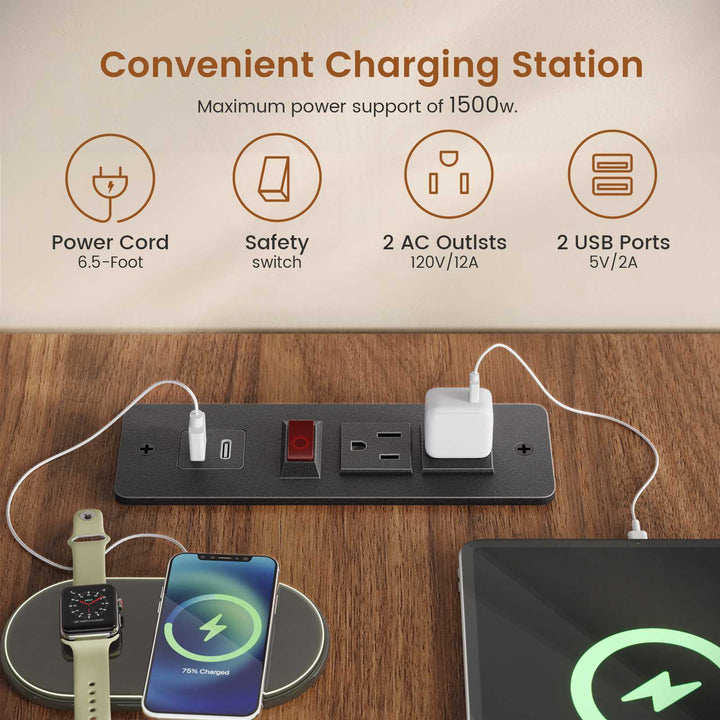 SEDETA® 55.1 Inch Executive Desk Farmhouse Computer Desk with Power Outlet 3 Drawers Storage Shelves for Home Office