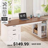 SEDETA® 55.1 Inch Executive Desk Farmhouse Computer Desk with Power Outlet 3 Drawers Storage Shelves for Home Office