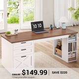 SEDETA | 55.1 Inch Computer Desk with File Drawer and Storage Shelves Farmhouse Office Desk Executive Desk with Power Outlet